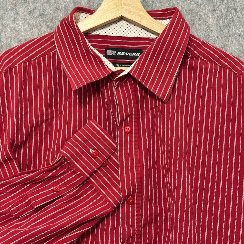 REVERB Mens Red White Stripe Button Down‎ Long Sleeve Shirt 3XL